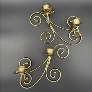 Vintage Brass Scroll Wall Candle Sconces Pair Home Interiors Original Box